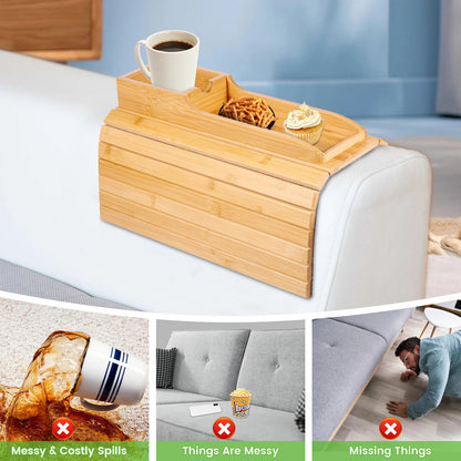 Couch Cup Holder | Bamboo Sofa Armrest Tray Anti-Slip Couch Arm Tray for Drinks & Snacks