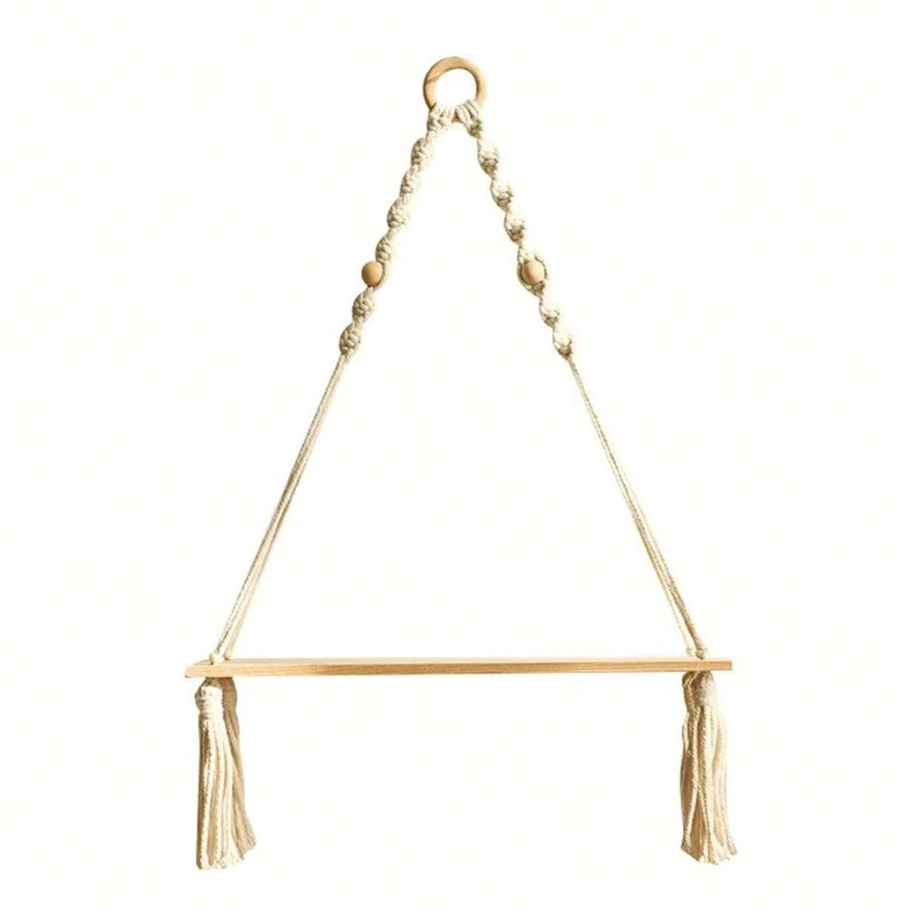 Macrame Hanging Shelf | Boho Wooden Floating Wall Shelf