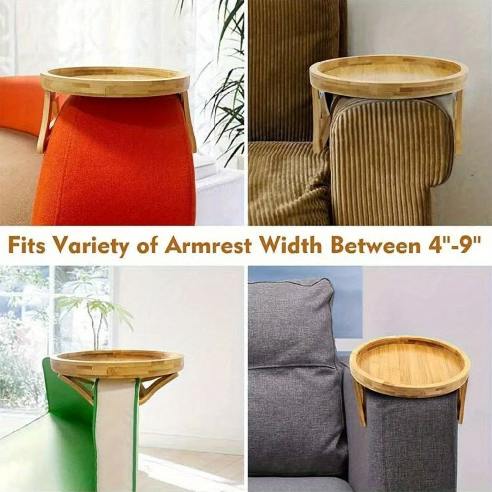 Wooden Sofa Armrest Tray | Clip-On Couch Arm Tray for Remote & Coffee