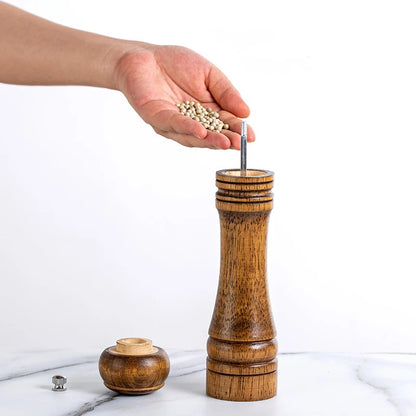 Wooden Salt & Pepper Mill Set (5/8/10 Inch) – Adjustable Ceramic Core Spice Grinder
