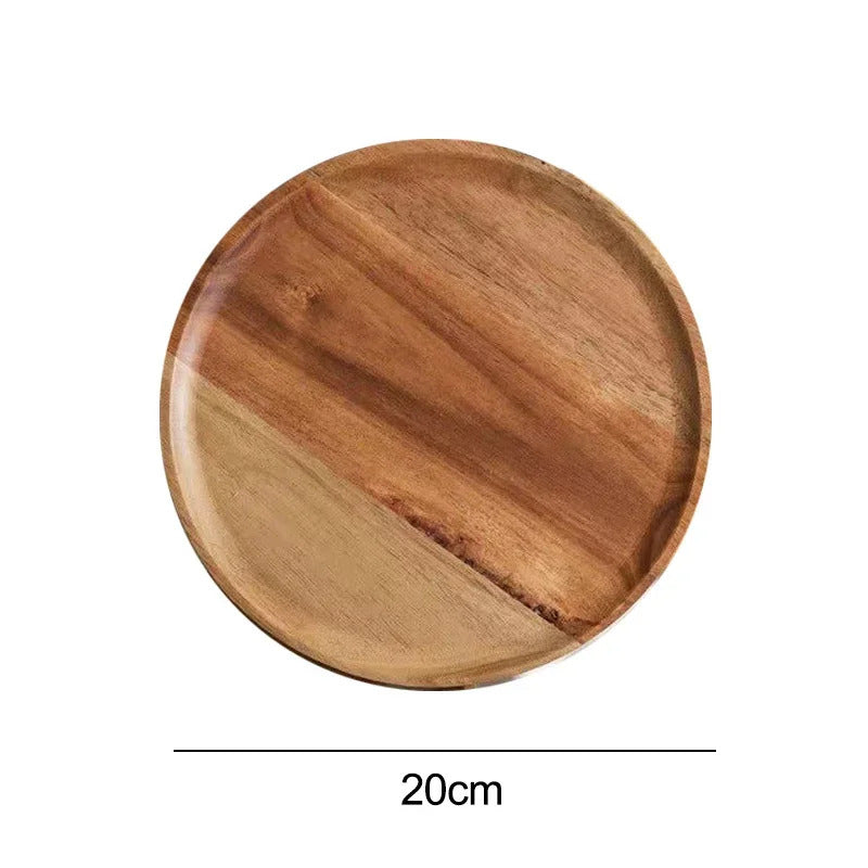 Wooden Round Serving Tray – Solid Wood Platter for Pizza, Salad, Bread, Fruit & Dessert