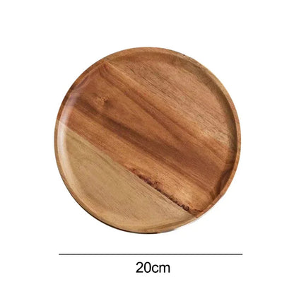 Wooden Round Serving Tray – Solid Wood Platter for Pizza, Salad, Bread, Fruit & Dessert