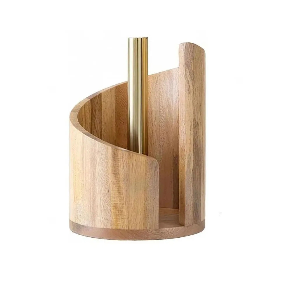 Wooden Paper Towel Holder – Freestanding Countertop Kitchen Roll Stand with Storage Base
