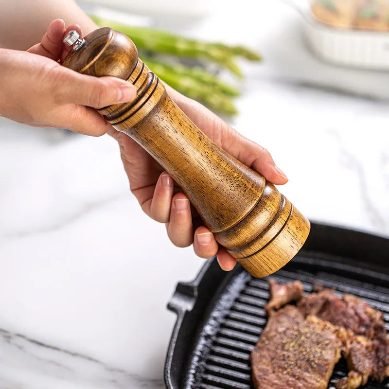 Wooden Salt & Pepper Mill Set (5/8/10 Inch) – Adjustable Ceramic Core Spice Grinder