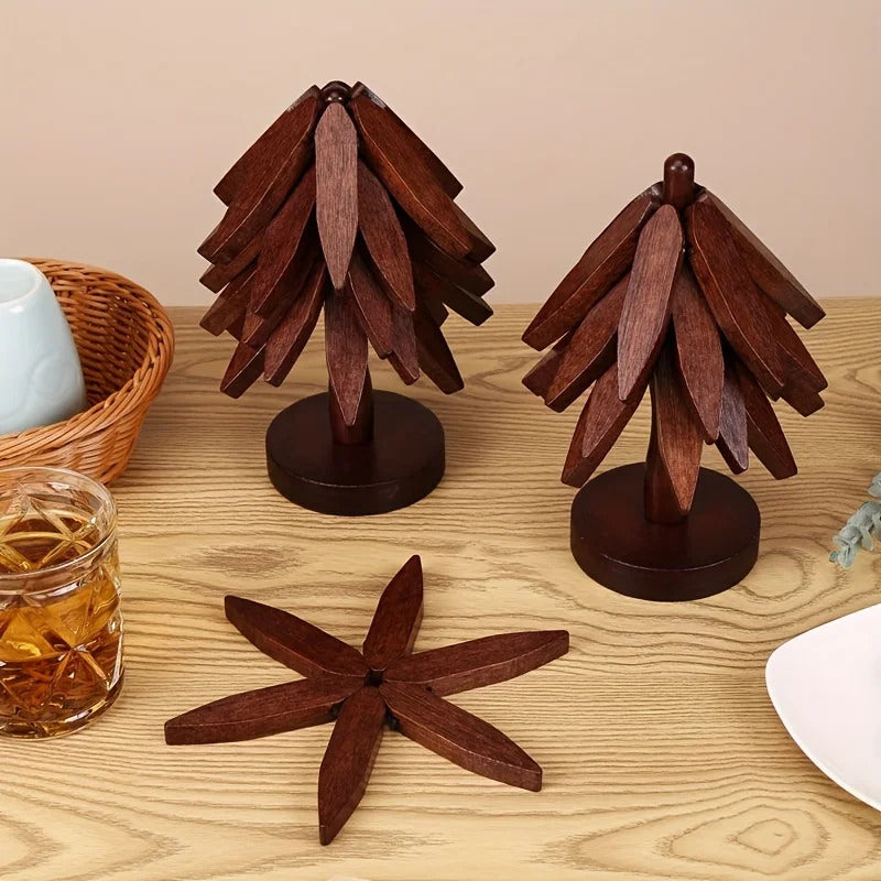 Premium Wooden Trivet for Hot Pots & Pans – Heat Resistant Christmas Tree Kitchen Mat