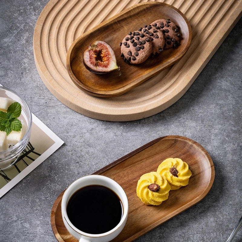 Artisan Wooden Serving Tray – Elegant Coffee, Tea & Fruit Serving Board