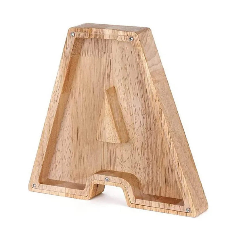 Personalized Wooden Alphabet Piggy Bank – Letter Coin Saving Box for Kids & Home Decor