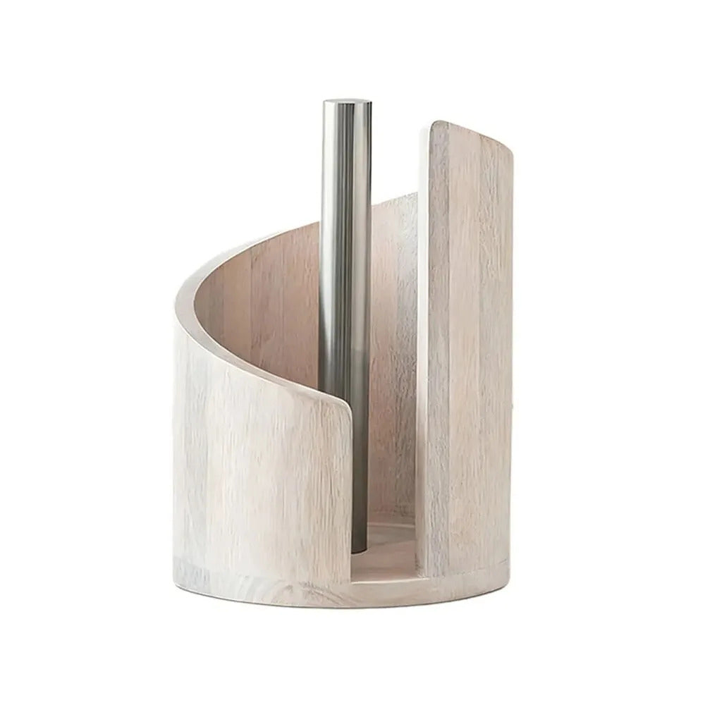 Wooden Paper Towel Holder – Freestanding Countertop Kitchen Roll Stand with Storage Base