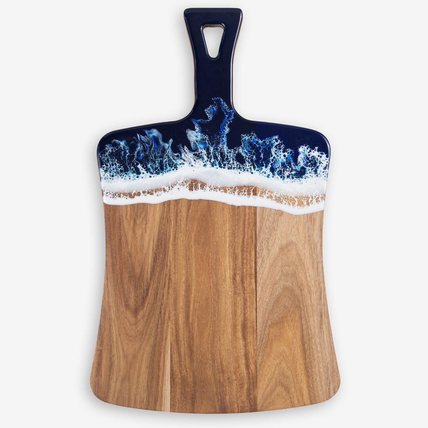 Top view of ocean-inspired paddle board for cutting and serving