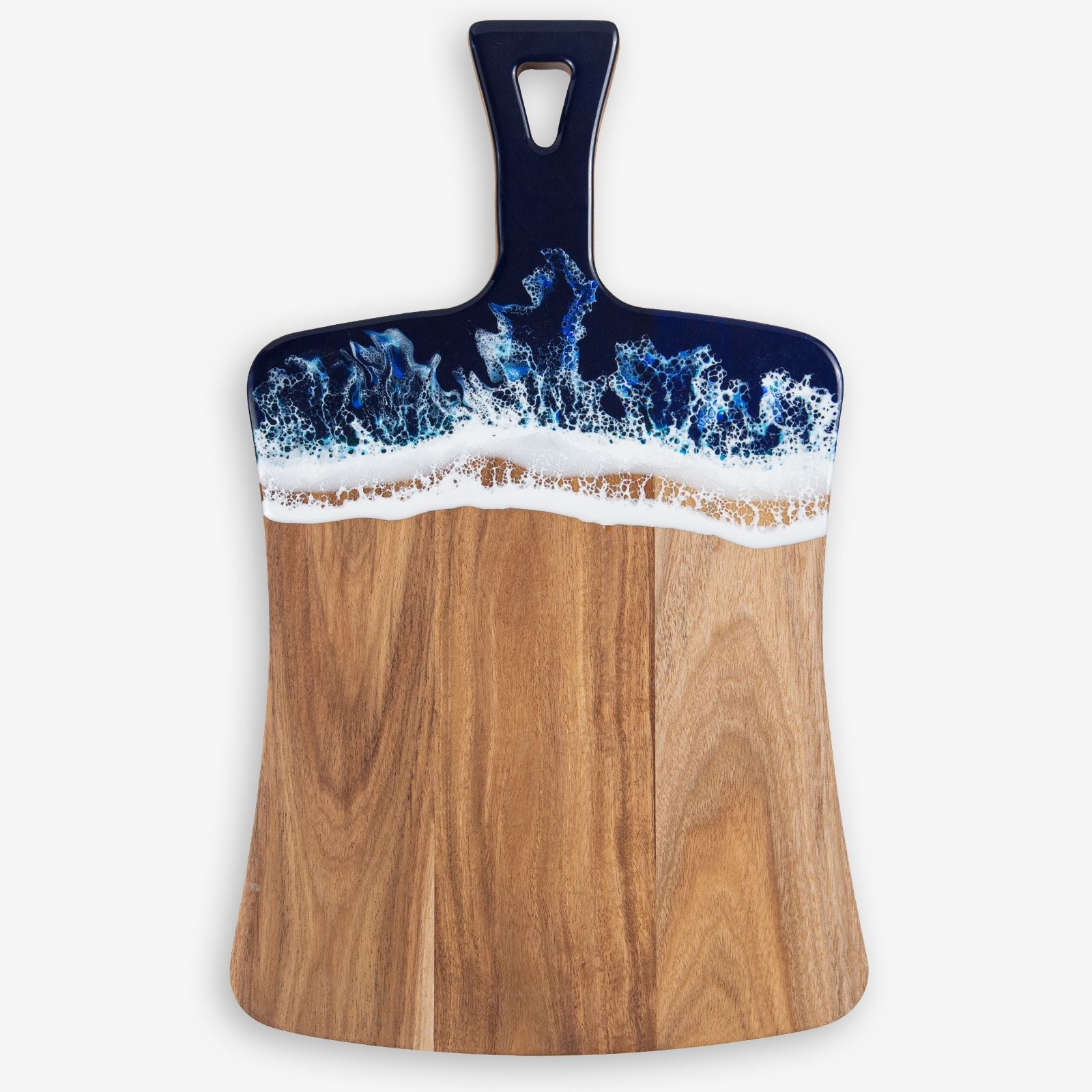 Top view of ocean-inspired paddle board for cutting and serving